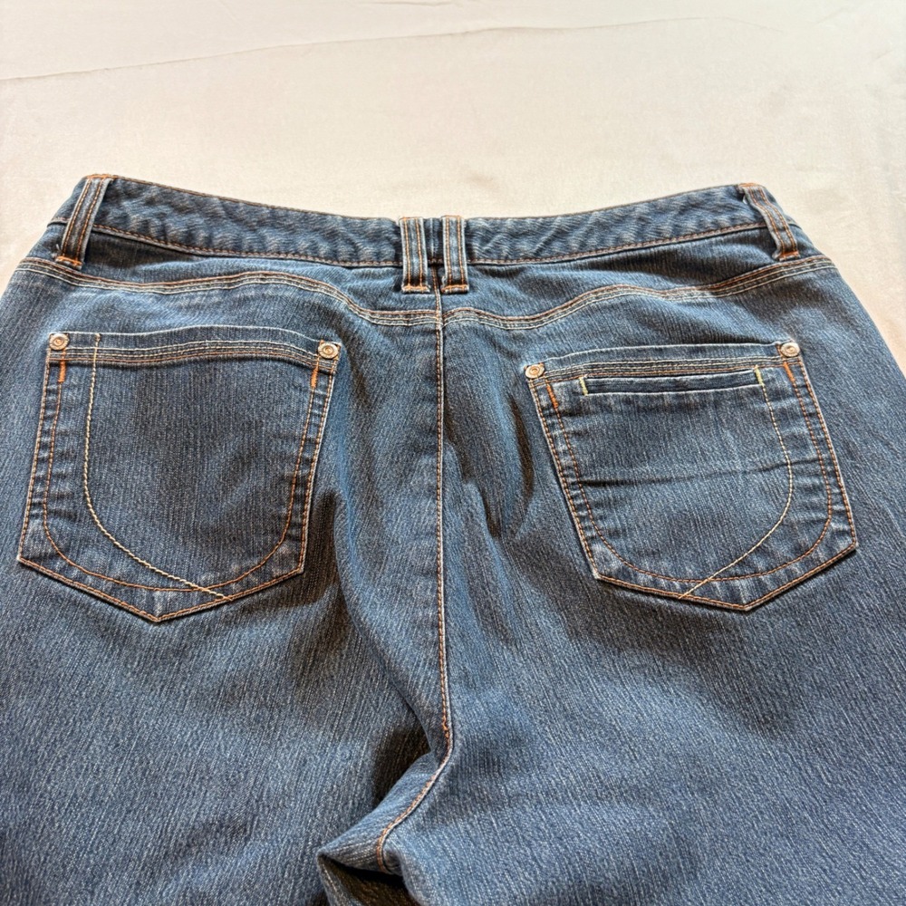 French Cuff Wide Leg Jeans Womens Size 12 Blue Stretch Denim Dark Wash Trousers - Picture 3 of 10